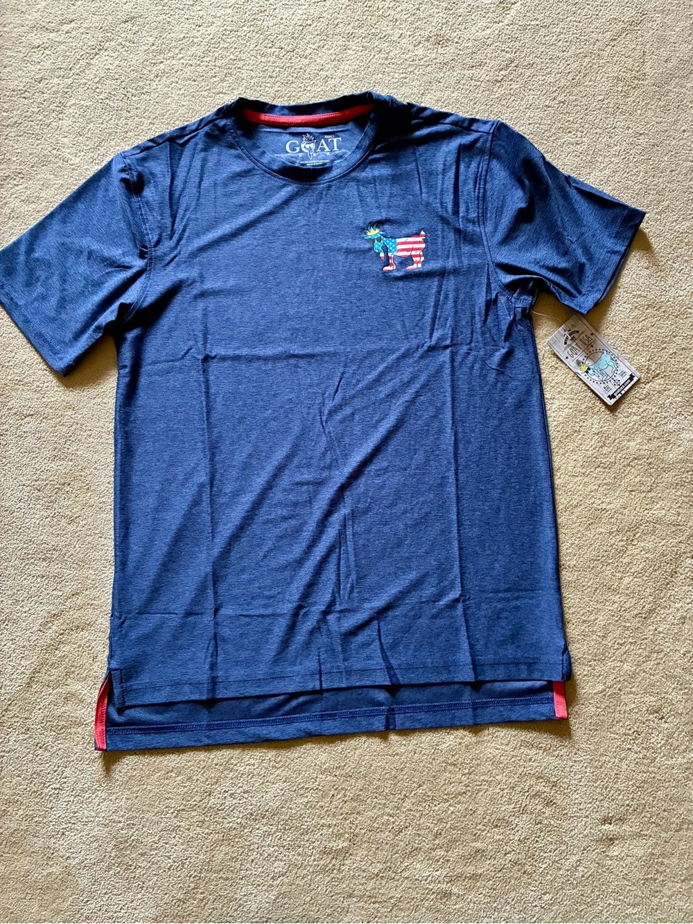 Navy Short Sleeve GOAT crew neck T-shirt with Patriotic goat Patch